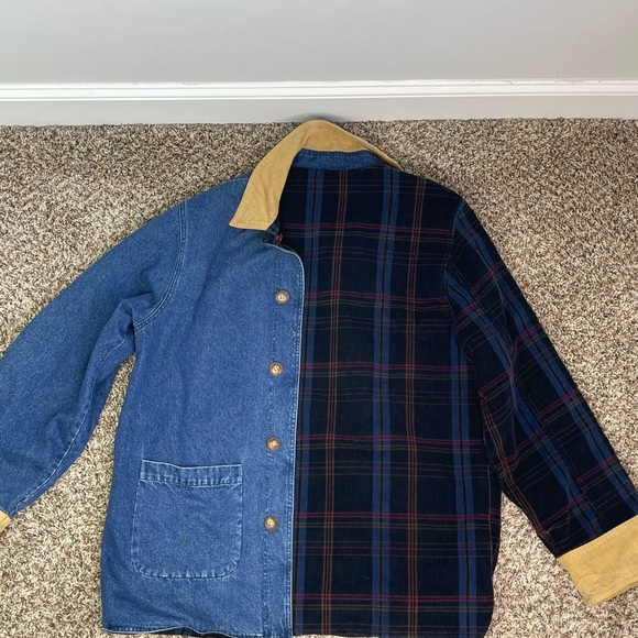 herman geist Jackets & Blazers - Vintage Herman Geist 90’s  Reversible Barn Coat Denim-Plaid Corduroy Size L